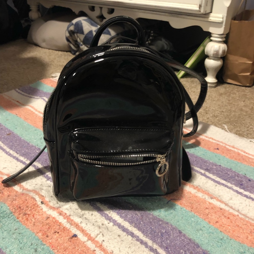 black vinyl mini backpack